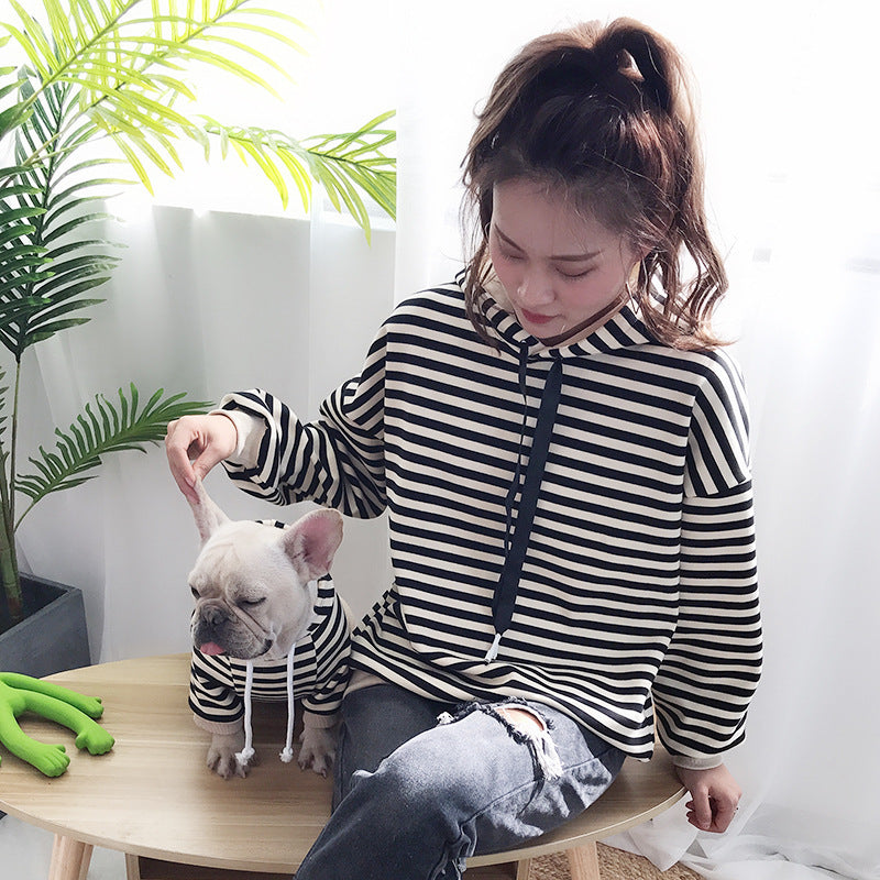 Autumn And Winter Plush Dog Clothing Hooded Pet Parent-Child Striped T-Shirt