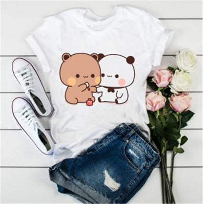 Cute Cat Cartoon Print Loose Casual Student T-shirt