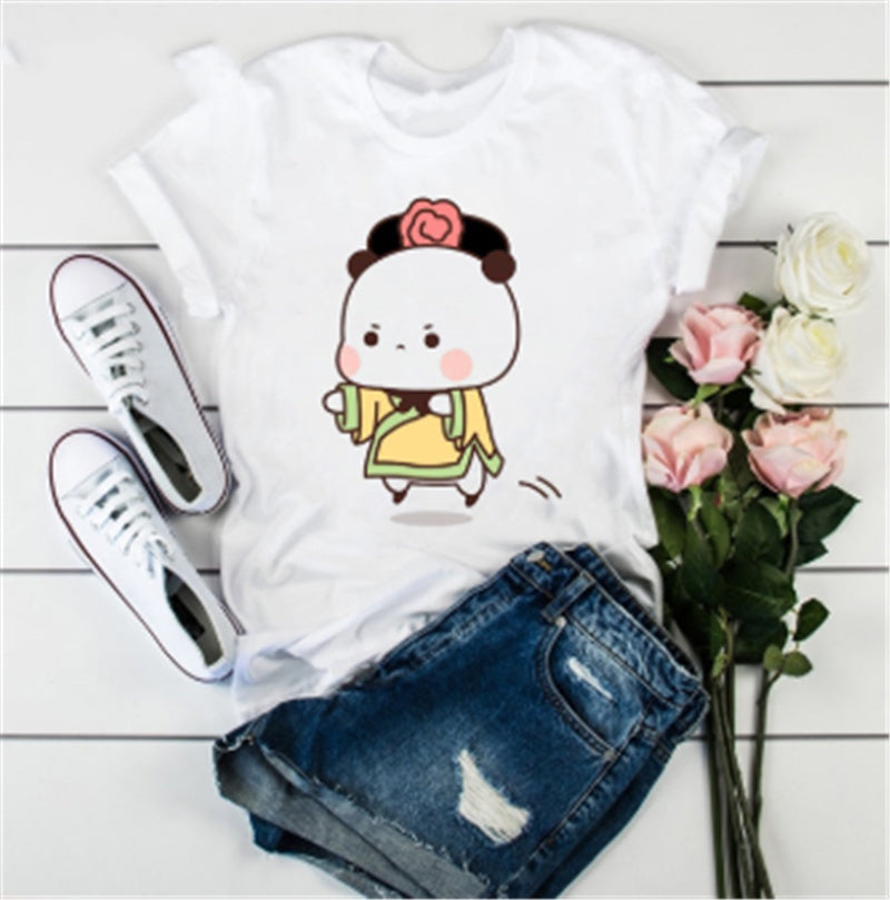 Cute Cat Cartoon Print Loose Casual Student T-shirt