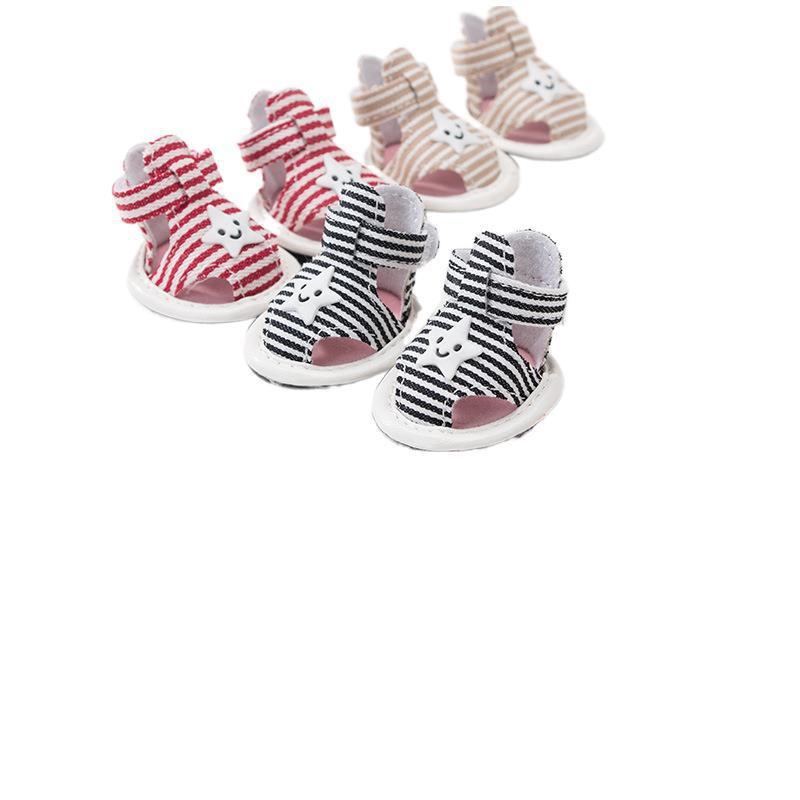 Striped Canvas Dog Summer Sandals Non-slip Breathable Soft Bottom Pet Shoes