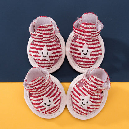 Striped Canvas Dog Summer Sandals Non-slip Breathable Soft Bottom Pet Shoes