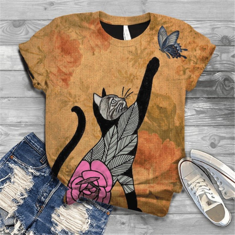 Digital Printing 3DT Shirt Cat Pet Cute Short Sleeve