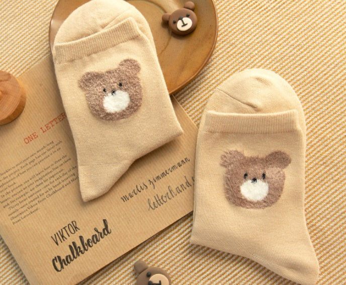 Cute Bear Girls Socks Funny Animal Party Women Socks Cotton Female Socks