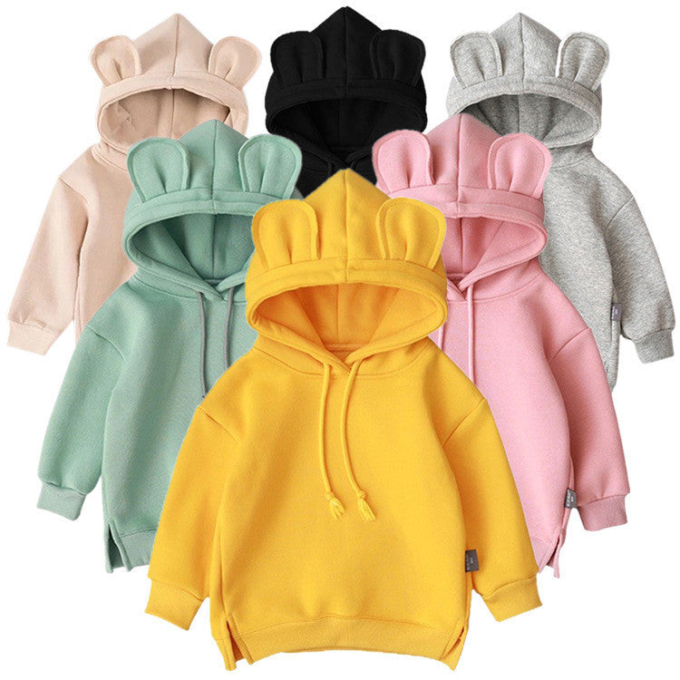 Cartoon Solid Color T-shirt Sweater Fleece Long-sleeved Hooded Children&