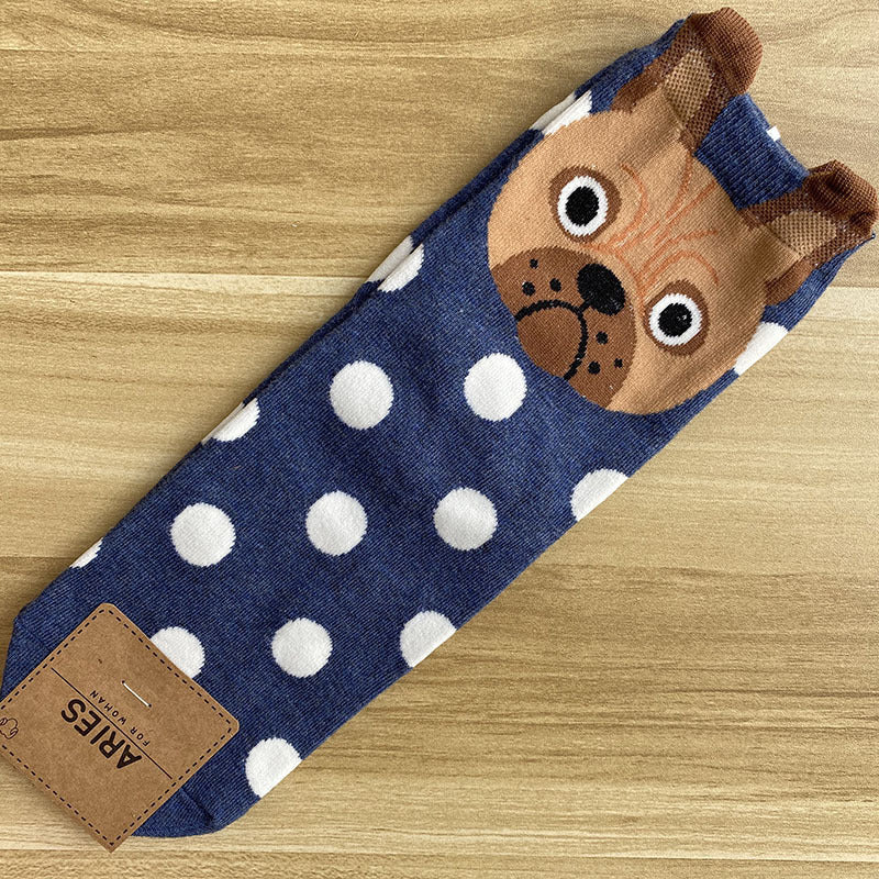 Cute cartoon polka dot puppy in tube socks women socks cotton socks