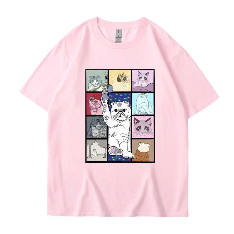 Animal Dog Cat Printed T-shirt Loose Hip Hop Street