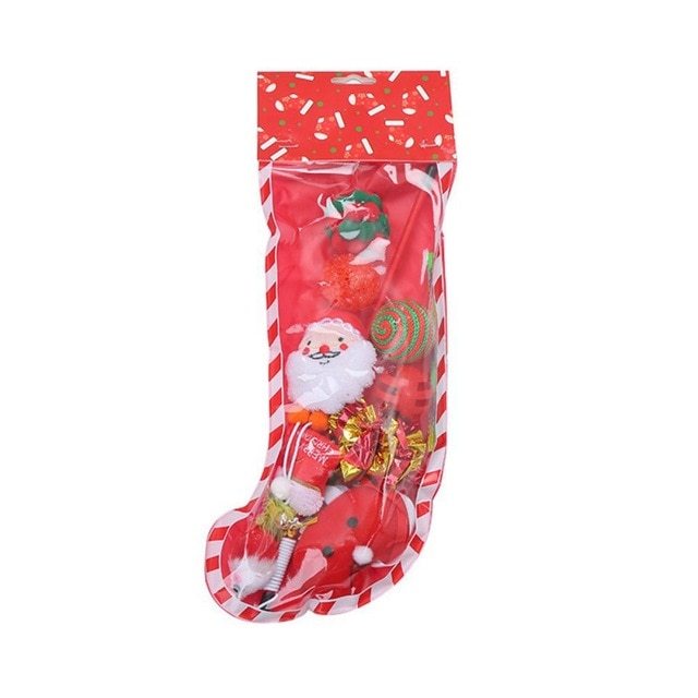 Christmas stocking bells plush mouse funny cat stick pet cat toy