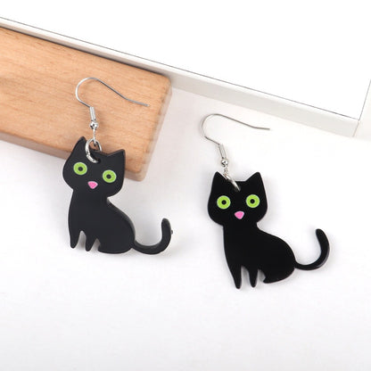 Halloween Cute Black And White Cat Cute Pet And Animal Earrings Personality Style Acrylic Printed Earrings