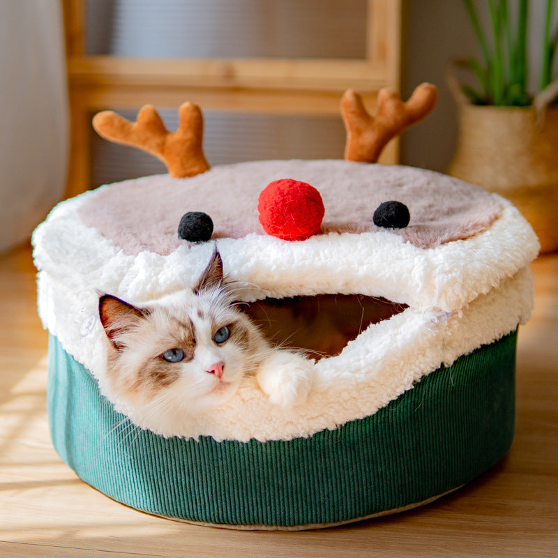 Elk Cat Nest Closed Winter Warm Cat House Removable And Washable Lambswool Cute Winter Cat Nest