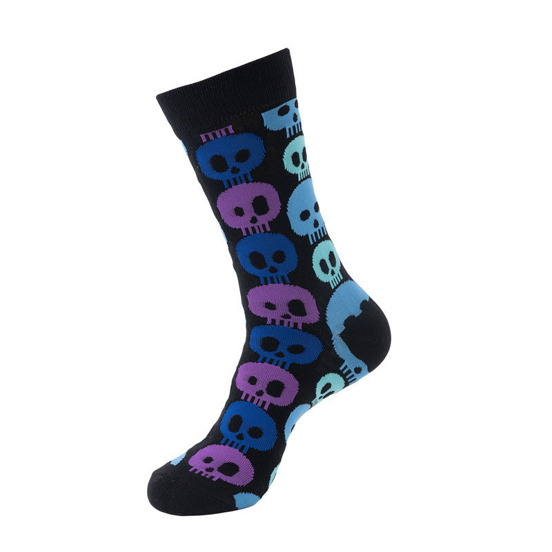 Animal Colorful Skull Print Cotton Middle Tube Socks