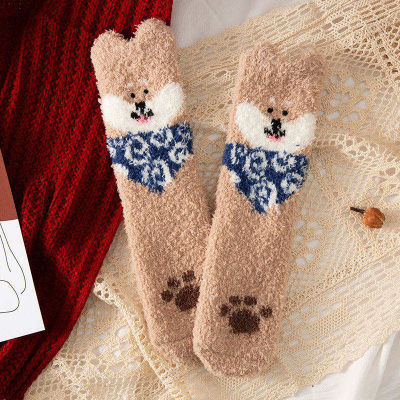 Coral fleece Christmas socks in tube socks