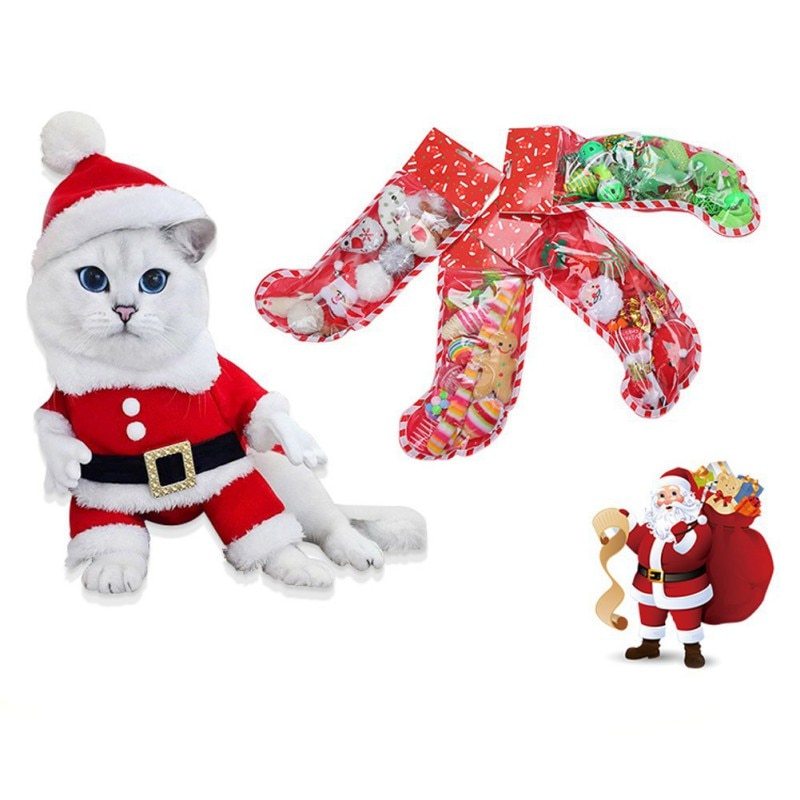 Christmas stocking bells plush mouse funny cat stick pet cat toy