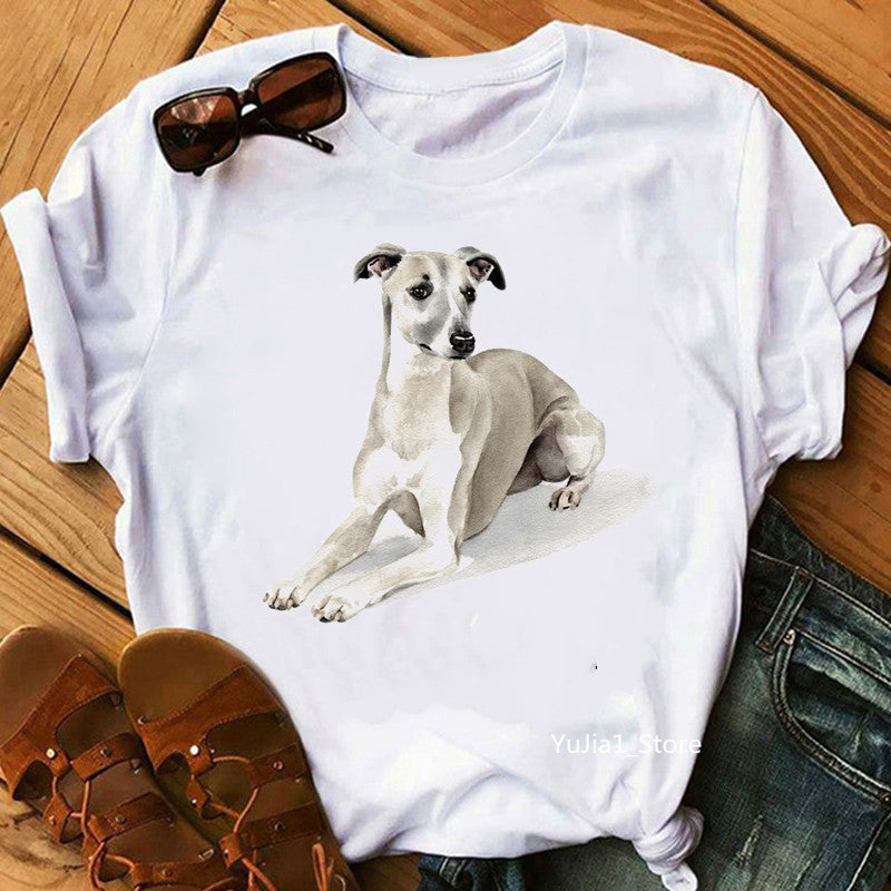 Cute Pet Dog Print Short-Sleeved T-Shirt Men And Women Trend