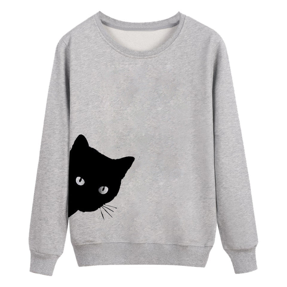 Cat head print loose long-sleeved women&