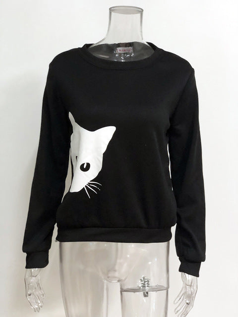 Cat head print loose long-sleeved women&