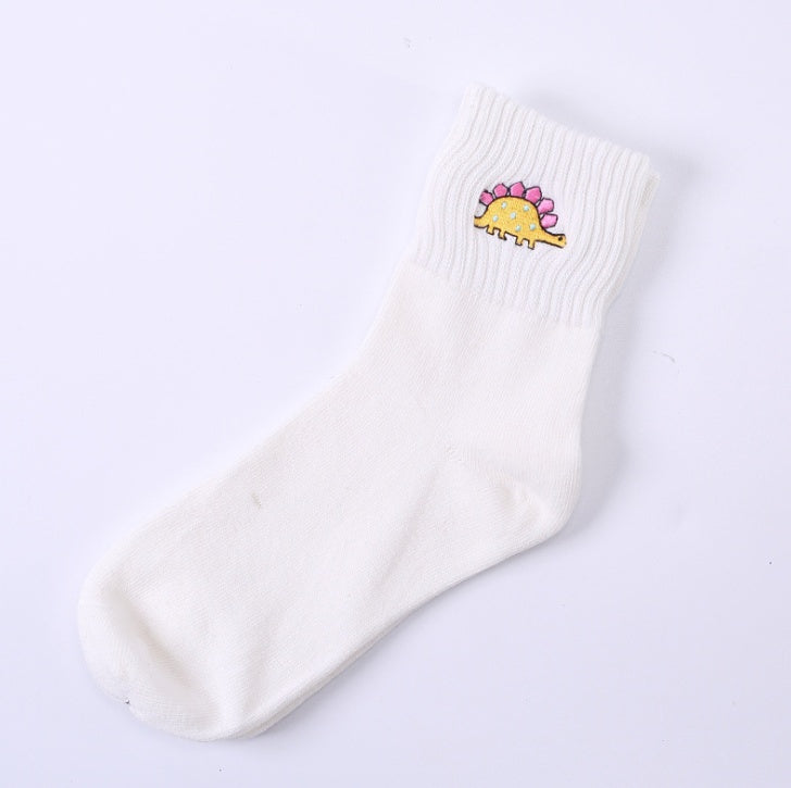 Cotton embroidered dinosaur ladies tube socks creative personality socks