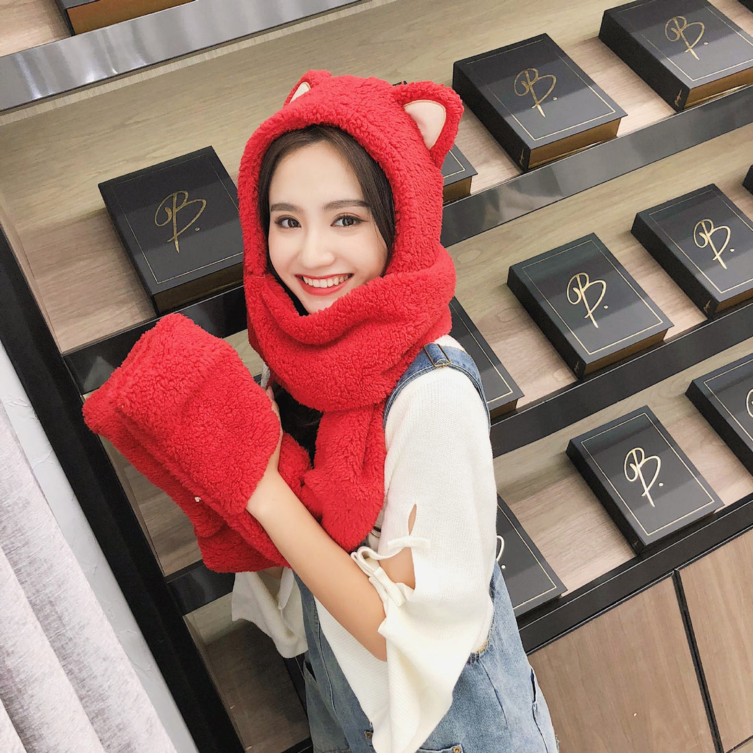 Autumn And Winter Korean Fashion Hat Scarf Gloves Women&