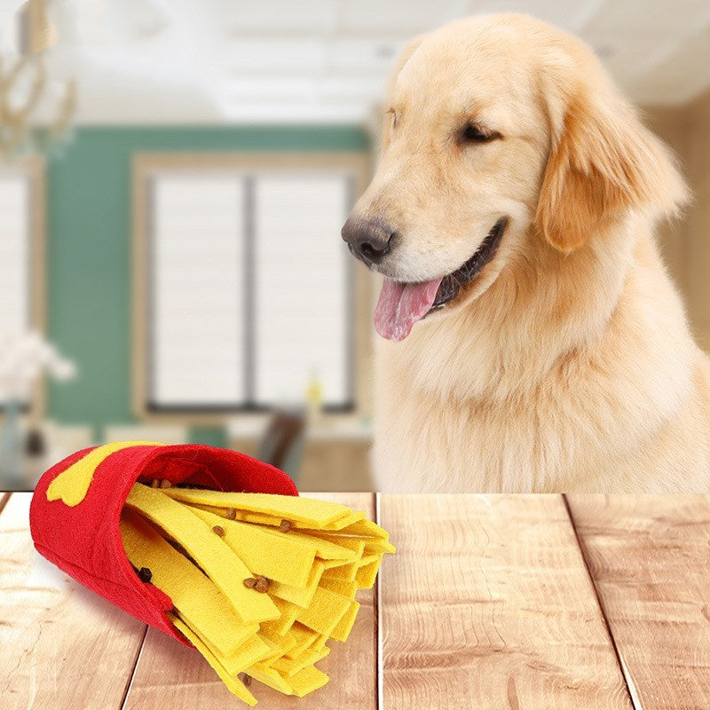 Dog gnawing teeth training french fries toy box