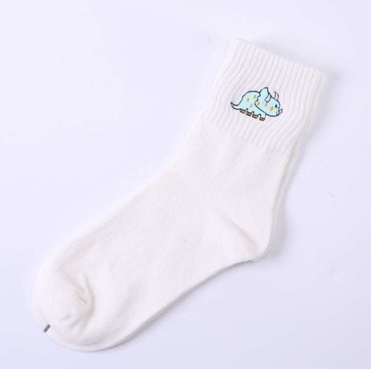 Cotton embroidered dinosaur ladies tube socks creative personality socks