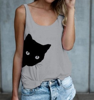 summer AliExpress eab new best selling foreign trade sling cat head print vest sleeveless