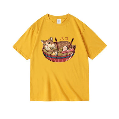 Cat Ramen Print T-shirt