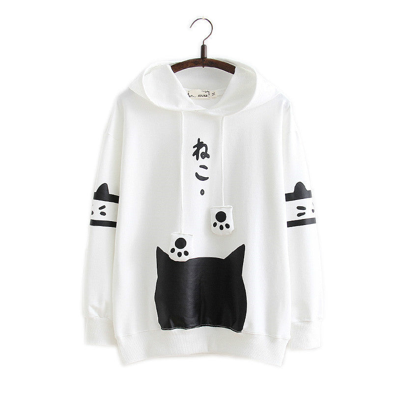 College style cute cartoon cat pullover sweater