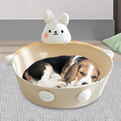 Cotton Rope Cat Bed Cat House Cat Scratcher Cat Scratching Board Woven Basket Cat Nest For Kitten Kitties Rabbits Indoor Cats, Rabbit