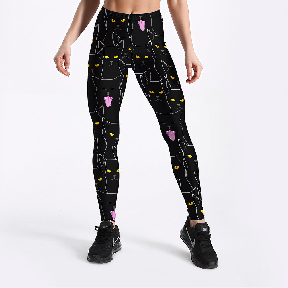 Black cat print women&