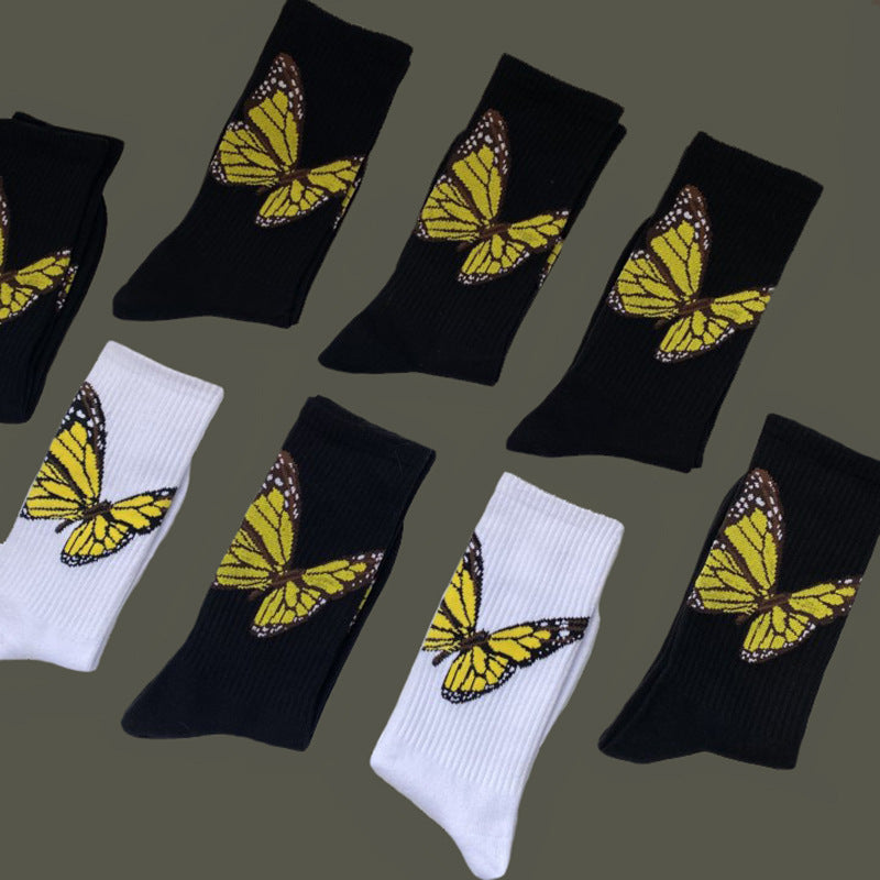 Palm butterfly cotton sports socks