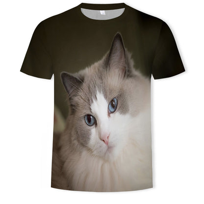 Digital Print Short Sleeve Cute Cat Men&