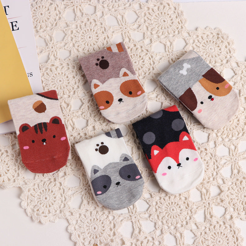 Cartoon animal in tube socks personality cotton cute ladies socks