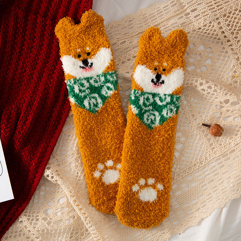 Coral fleece Christmas socks in tube socks