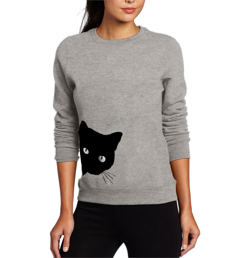 Cat head print loose long-sleeved women&