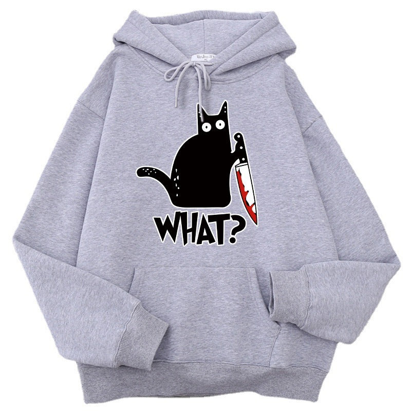 Killer Black Cat Surprised Hoodies Male