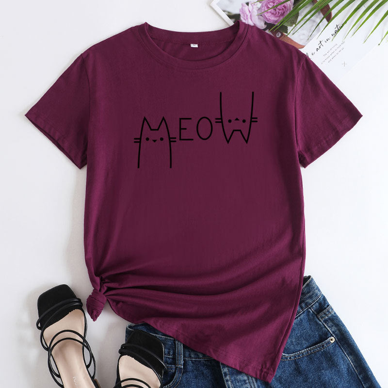 Creative Casual Cat Letter Cotton Short-sleeved T-shirt Women&