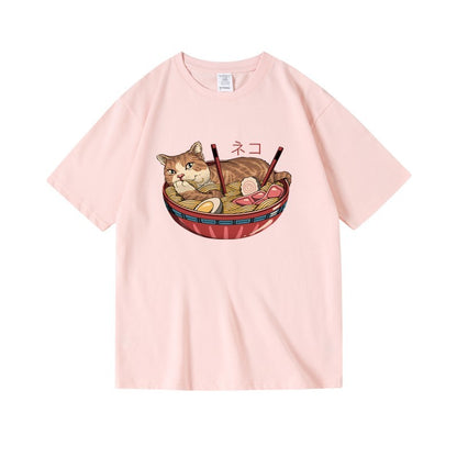 Cat Ramen Print T-shirt