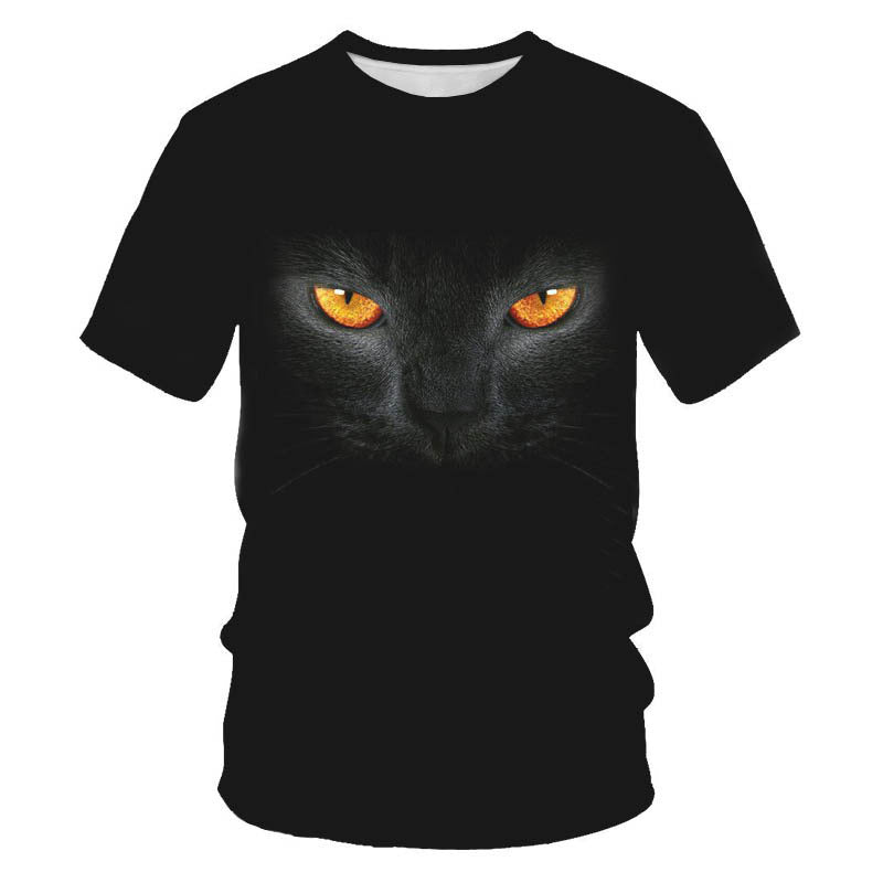 Digital Print Short Sleeve Cute Cat Men&