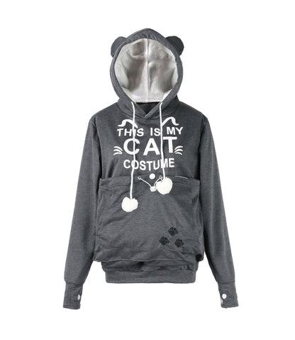 Autumn And Winter Letter Cat Face Printed Coat Alien Cat Kangaroo Long Sleeve Hooded Sweater Women