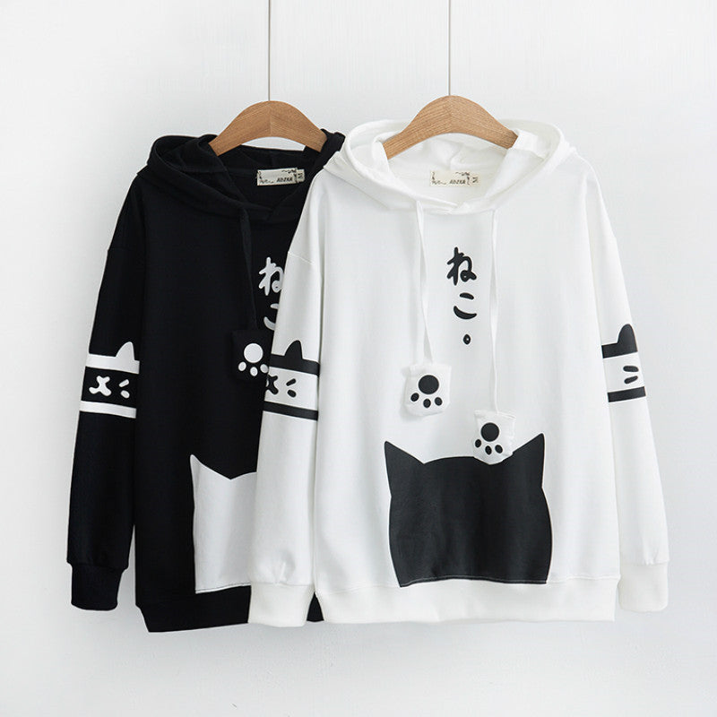 College style cute cartoon cat pullover sweater