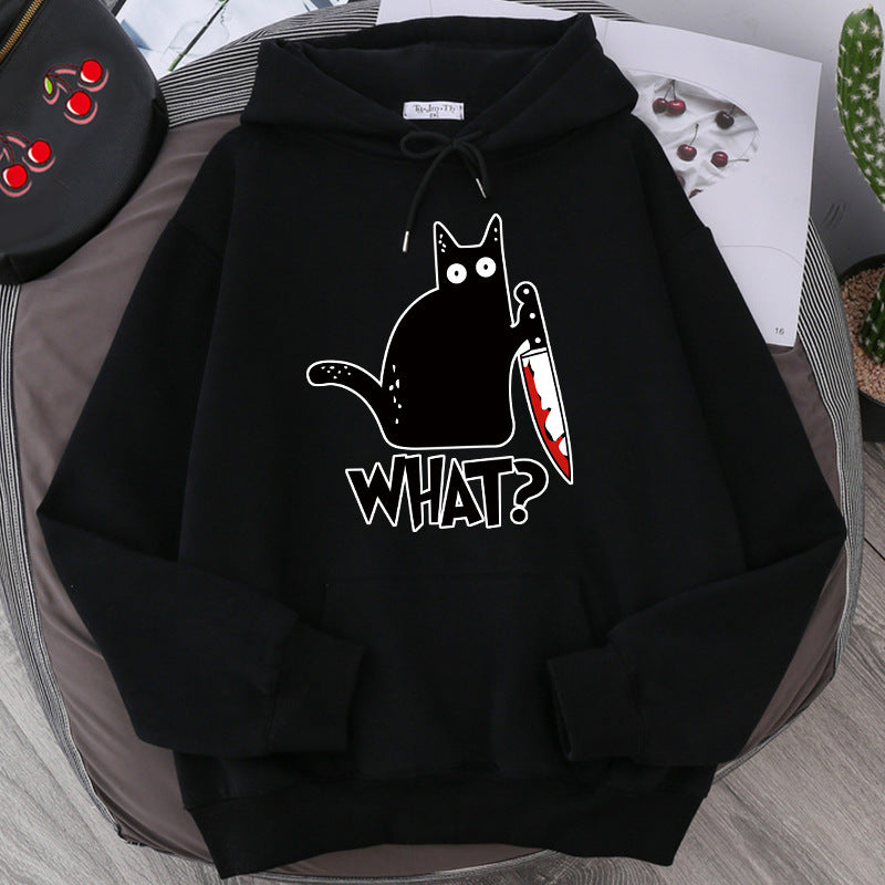 Killer Black Cat Surprised Hoodies Male