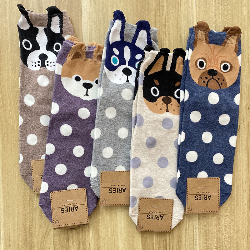 Cute cartoon polka dot puppy in tube socks women socks cotton socks