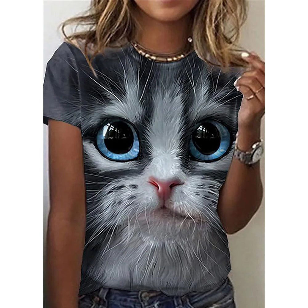 Cat Digital Print Short Sleeve T-shirt