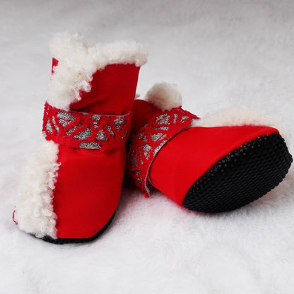 Christmas pet shoes cotton snow boots padded waterproof