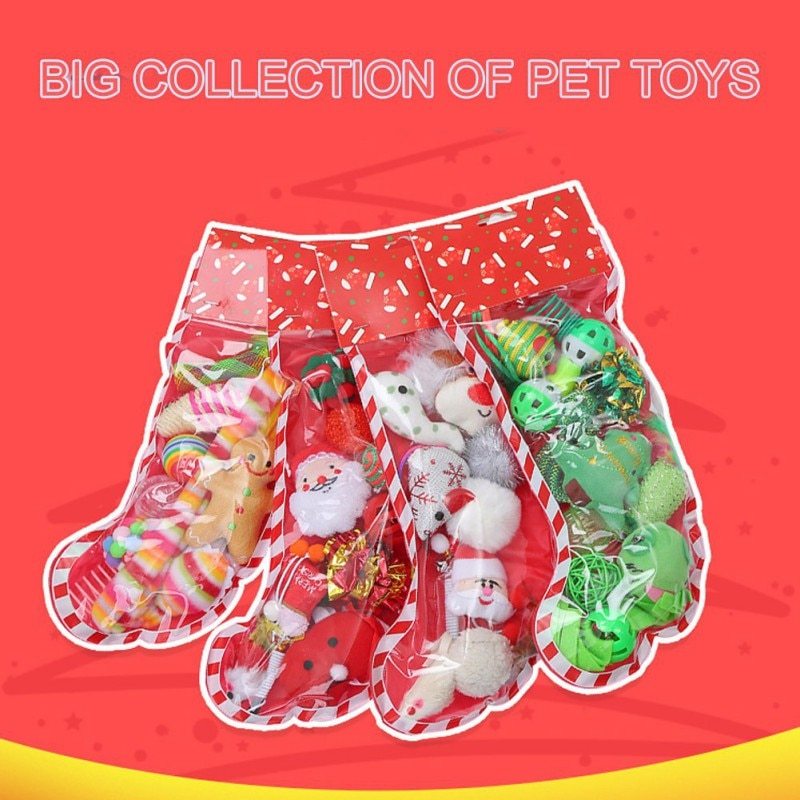 Christmas stocking bells plush mouse funny cat stick pet cat toy