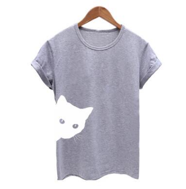 Cat pattern print round neck slim short-sleeved T-shirt