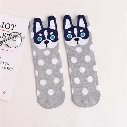 Cute Cartoon Dog Socks With Polka Dot Printing Boat Socks