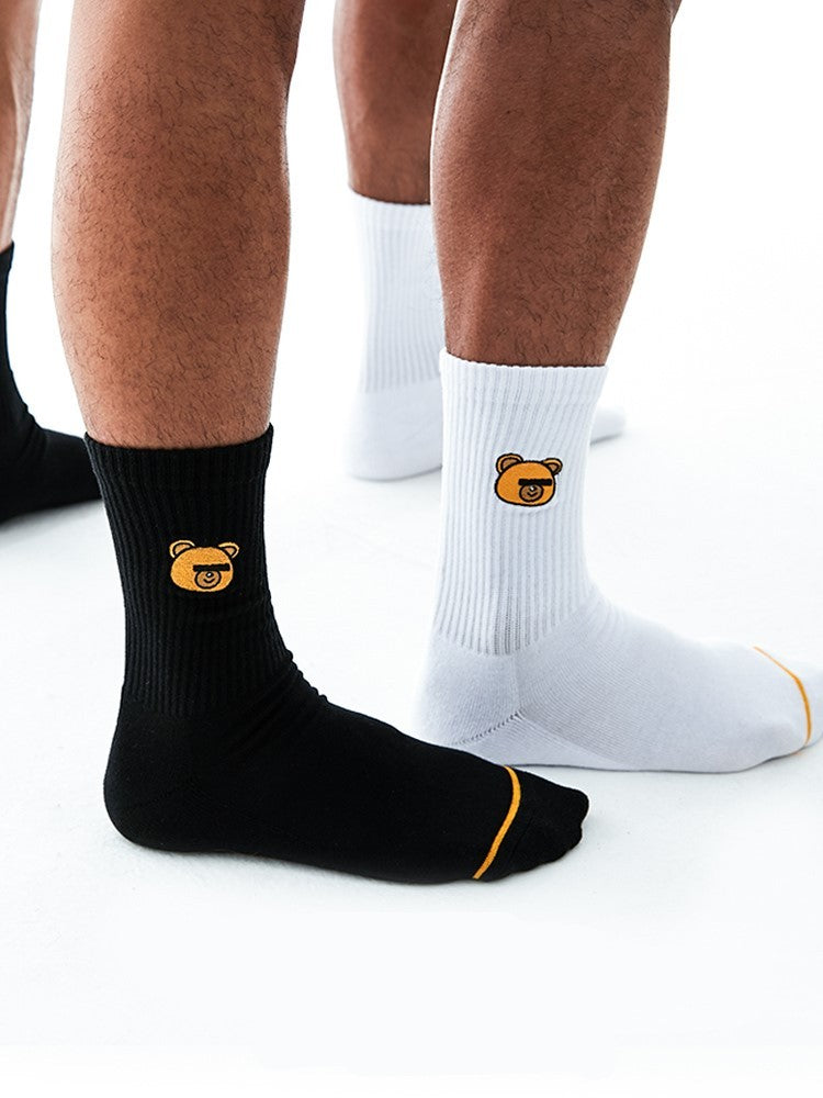 Exercise and fitness embroidered cotton bear socks