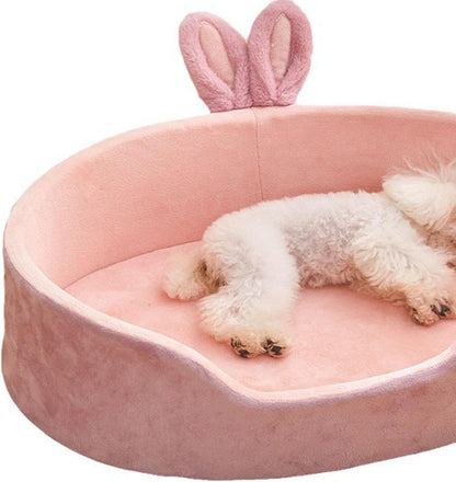 Cute Princess Dog Bed Pink Pet Bed Detachable Washable Dog Sleeping Bed Rabbit Ear Calming Dog And Cat Bed Soft Comfortable Warm Cat Bed For Small Medium Sized Breed Four Seasons