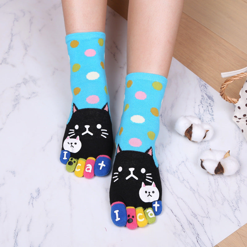 Cute Cat Pattern Cartoon Five Finger Socks