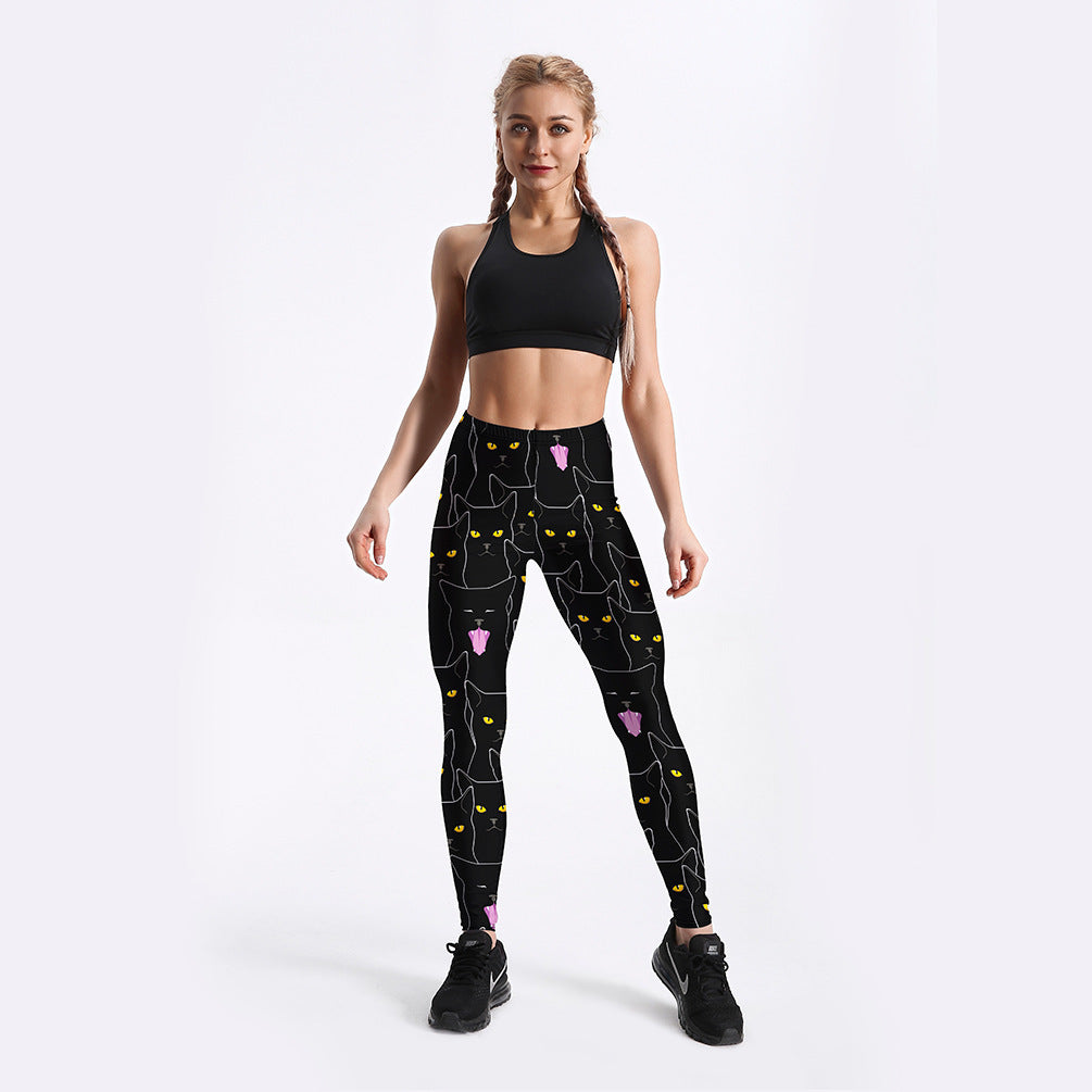 Black cat print women&